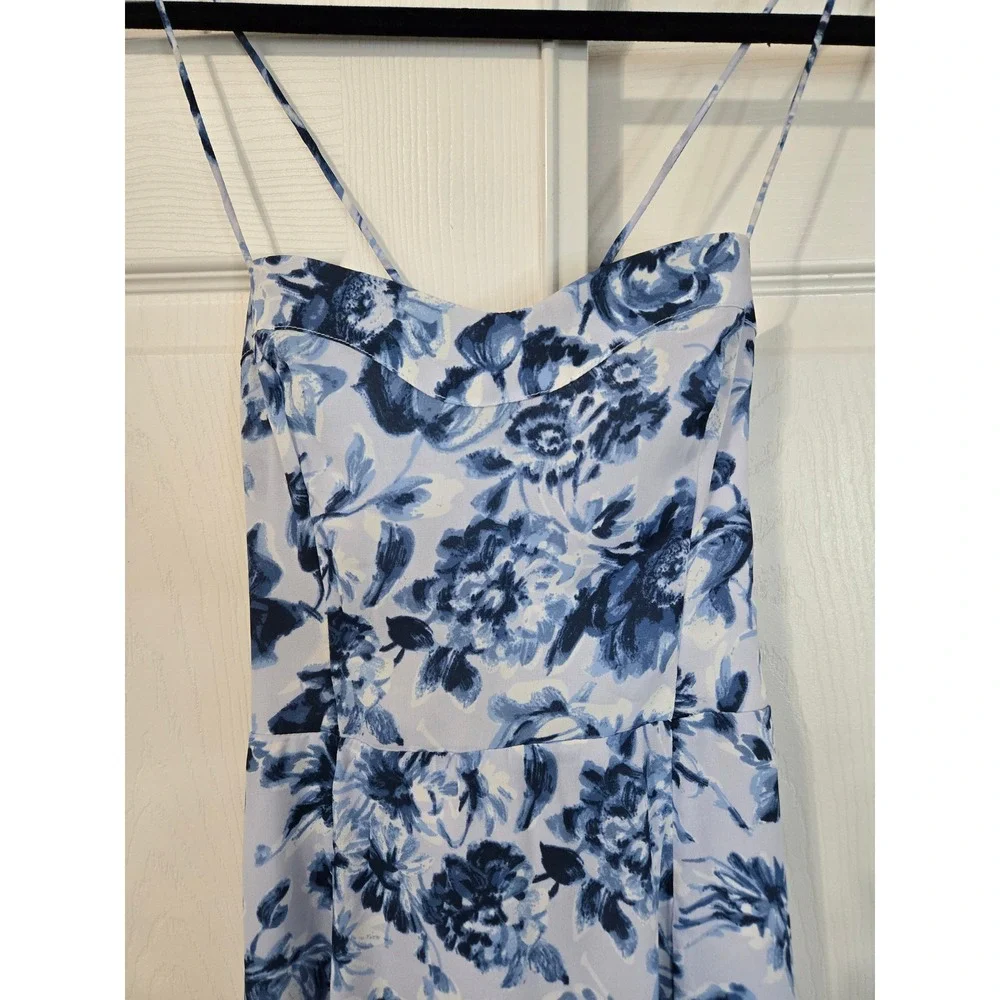 Abercrombie & Fitch Blue Floral Sweetheart Maxi Dress Side Slit Small NWT